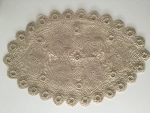 Vintage Crocheted Large Oval Beige Doily 47cm x 31cm - NEW - FREE POSTAGE - Picture 1 of 3