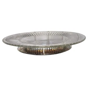 Vtg Kig Malaysia Glass Cake Stand Pedestal Plate Ribbed Sunburst Pattern 12.5" - Picture 1 of 8