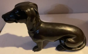 Lifesize Brass Dachshund in Seated Position Sculpture with Bronze Finish - Picture 1 of 9