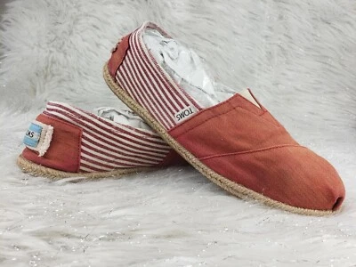Zapatos cómodos informales sin cordones TOMS para mujer rojos blancos a rayas talla 11 Foto 1 de 4