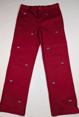 Vineyard Vines Whale Print Red Chino Pants Boys 18X28 - Image 1 of 4