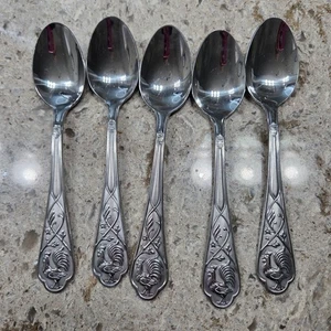 Cambridge Rooster Stainless Steel Spoons Set of 5 Vintage Kitchenware - Picture 1 of 2