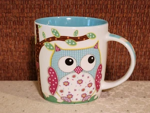 Burton + Burton Owl Coffee Mug Tea Cup Calico Patchwork 10 Oz Very Cute - Picture 1 of 6