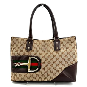 GUCCI Horsebit Hand Tote Bag GG Canvas Sherry Line Brown Shoulder Authentic - Picture 1 of 24
