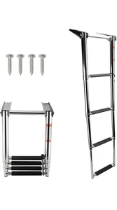 4 Steps Boat Ladder Stainless Steel Telescoping Folding Ladder with Wide Steps - Picture 1 of 15
