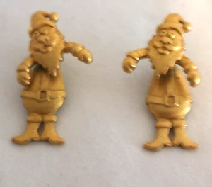 Vintage JJ Jonette Goldtone Swinging Santa Earrings Pierced Head/Arms Move LKN - Picture 1 of 3