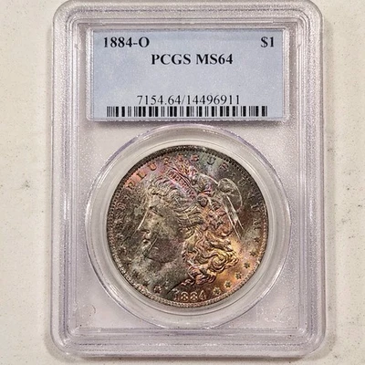 1884-O Morgan Silver $1 Dollar ~ PCGS MS64 Rainbow Toned US Mint Coin - Image 1 of 4