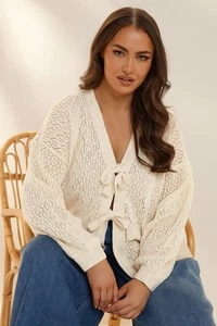 Yours Curve Women's Plus Size Front Double Bow Tie Pointelle Cardigan - Picture 1 of 7