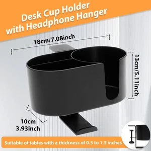 4 in 1 Cup Holder Headphone Hanger Gaming Desk Cup Holder for Office Lawn TazzT - Picture 1 of 11