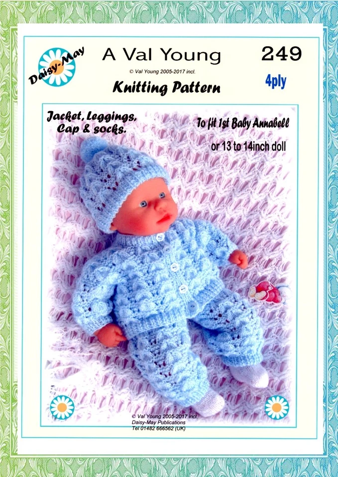 DOLLS KNITTING PATTERN No 249 for 1st Baby Annabell 13 /14insa Daisy may pattern - Image 1 of 1