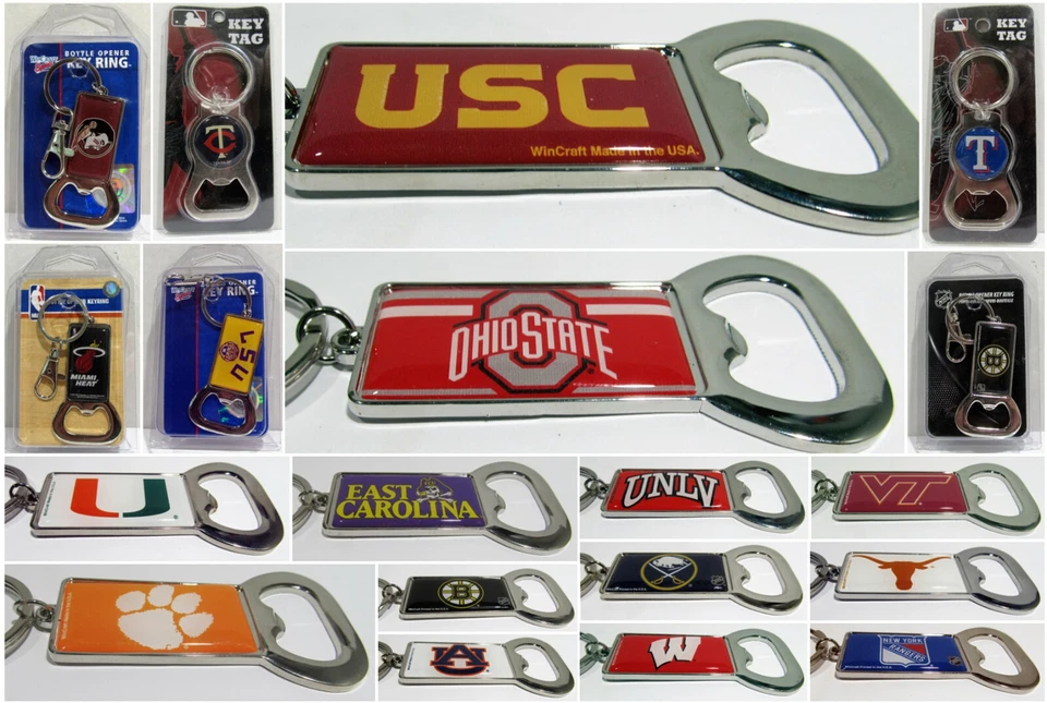Chaveiro abridor de garrafa logotipo equipe esportiva NCAA NHL NBA MLB - Imagem 1 de 1