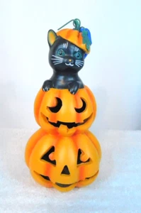 Decorazione Halloween da tavolo, due zucche e un gatto nero impilati 9" x 4" - Foto 1 di 3