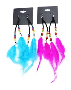 Nuevos pendientes de plumas azules y rosas brillantes y divertidos con cuentas de colores #E1276 - Imagen 1 de 1