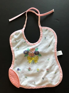 Vintage Baby Girls Pink Trim & Flower Pink teether, Feeding Bib - Picture 1 of 6
