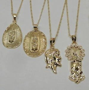 4 Pc Lot Virgin Mary Mother of Jesus Christ Son of God Gold Tone Necklace Set - Picture 1 of 8