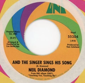 NEIL DIAMOND And The Singer Sings His Song 1970 UNI 45rpm Pop Rock NOS - Picture 1 of 1