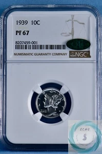 1939 Mercury Dime NGC PF 67 w/CAC Green - Blast White Brilliance - Picture 1 of 14