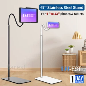 Tablet Tripod Floor Stand Mobile Phone Gooseneck Holder For 4-12.9" iPhone iPad - Picture 1 of 17