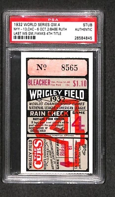 1932 WORLD SERIES Game 4 Ticket "Yankees WIN 4th Title & Babe Ruth Last WS" PSA - Image 1 of 2