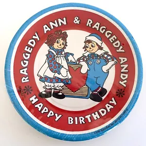 Vintage 1988 Paper Art Raggedy Ann & Andy Happy Birthday 7" Paper Plates 8 Count - Picture 1 of 2