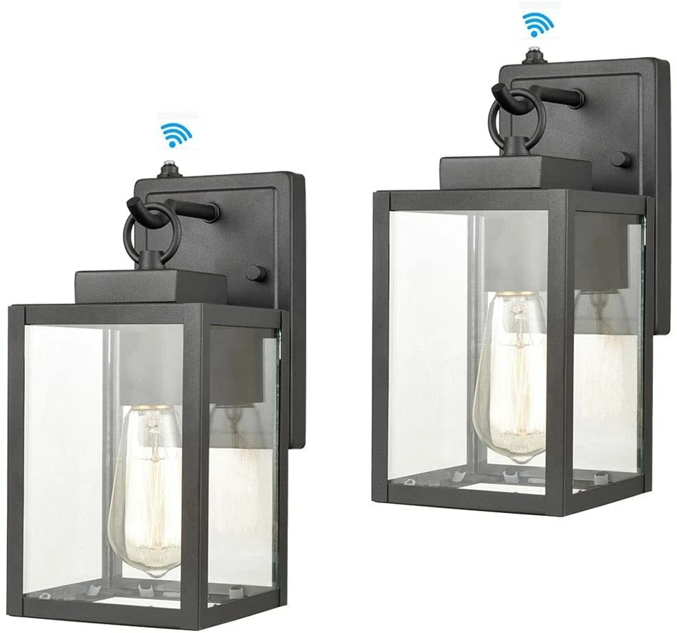 Luz de porche exterior luz de montaje en pared con atardecer a amanecer | Paquete de 2 iluminación exterior Foto 1 de 4