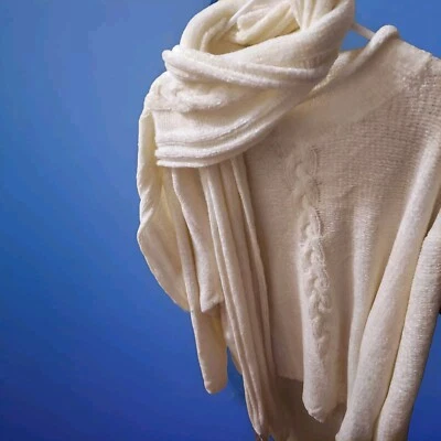 Stitches In Time Ivory Knit Sweater With Matching Pocketed Scarf Plus Size 3X - Image 1 of 4