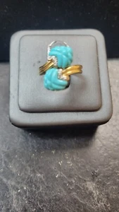 Turquoise 14kt Yellow Gold w/ Diamond Ring - Picture 1 of 9