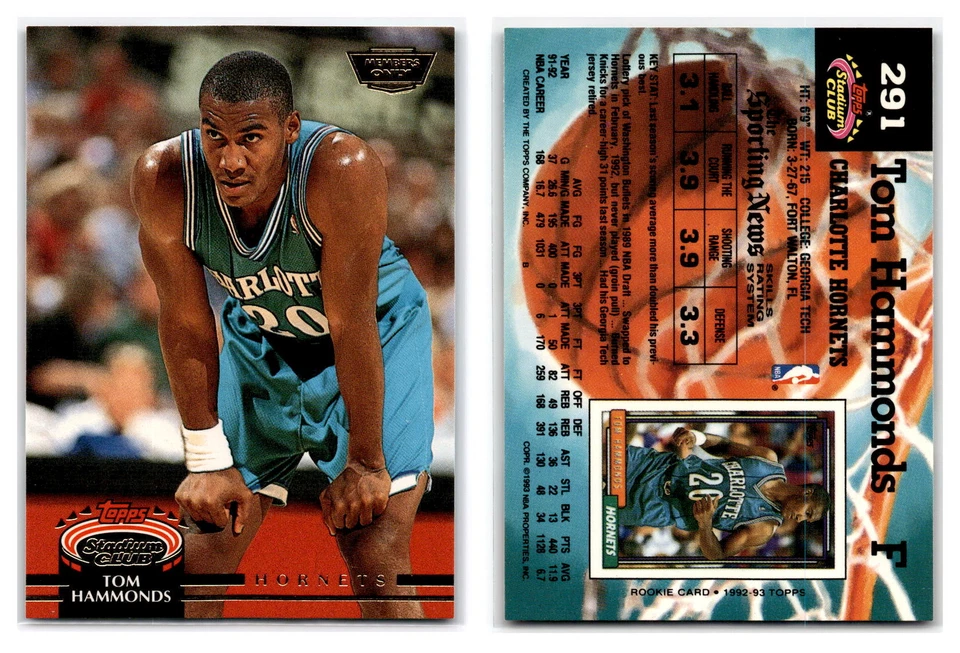 1992-93 Stadium Club Members Only #291 Tom Hammonds - Charlotte Hornets - Image 1 of 1
