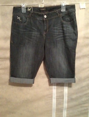 ROCAWEAR BERMUDA DENIM CUFFED KNEE SHORT W/NEON YELLOW R ON POCKET WOMEN SIZE 22 - Image 1 of 3