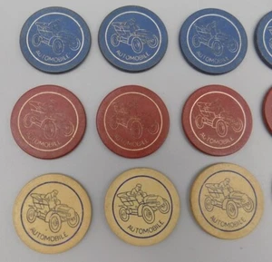 15 antike Ton Auto Auto Poker Chips Casino Glücksspiel rot weiß blau - Bild 1 von 4