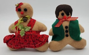 De Colección Fieltro Pan de Jengibre Niño Verde Chaleco y Niña en Rojo Vestido de Navidad Hecho a Mano 5" - Imagen 1 de 2