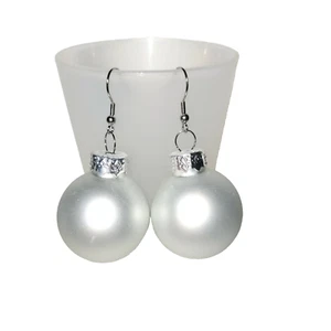 Silber Perle Glaskugel Weihnachtsschmuck Urlaub Ohrringe 2 1/2" - Bild 1 von 2