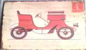 1 X OLD RUSTIC METAL WALL HANGING SIGN 39 X 24 CM VINTAGE CAR EARLY MODEL - Picture 1 of 3