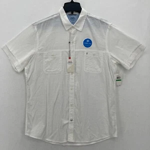 IZOD Saltwater Dockside Chamber Button Up Shirt Mens Large White Short Sleeve - Picture 1 of 15