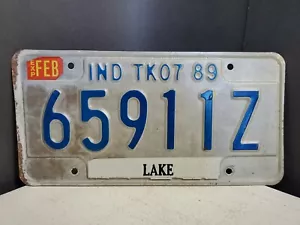 Vintage 1989 INDIANA Pickup Truck TK07 License Plate #65911Z Feb Tag Lake County - Imagen 1 de 8