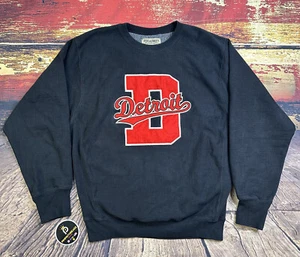 Sudadera De Colección Años 90 DETROIT Tejido Inverso Desteñida Negra Para Hombres Talla L Rojo Alas Pistones - Imagen 1 de 10