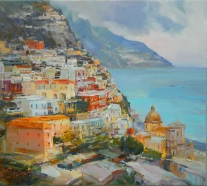 Amalfi Coast of Italy painting Original art Oil on canvas by S Chernyakovsky - Picture 1 of 17