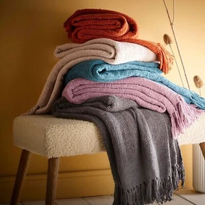Chenille Throw Textured Fringed 130cm x 180cm By Appletree Loft 7 Colours - Picture 1 of 51