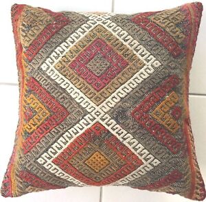 Kelim Kissen Nomaden Anatolia Jejim Handgewebt Rot Beige Pillow Cushion Almohada