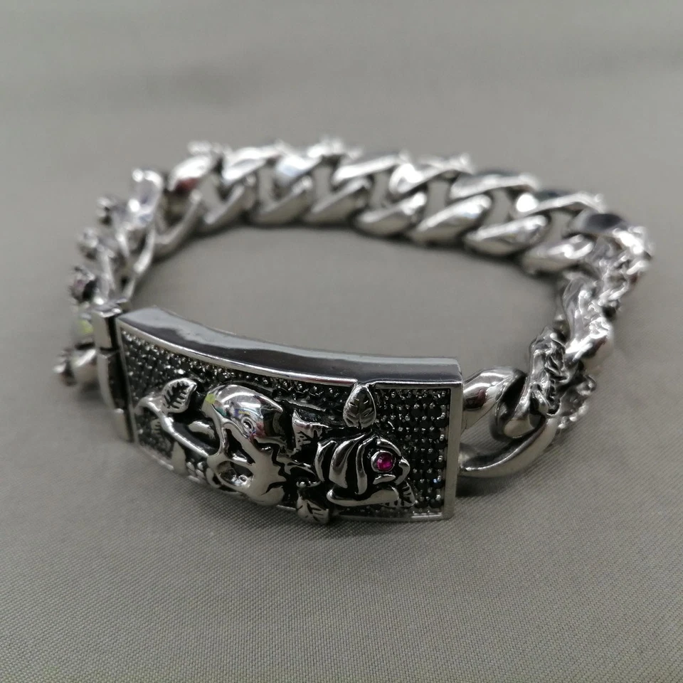 Браслет из нержавеющей стали с розовым черепом Y1106 ED HARDY - Изображение 1 из 4