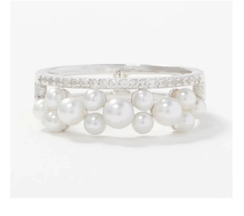 Anillo Honora de plata esterlina redondo de agua dulce, topacio blanco, talla 9 Foto 1 de 1