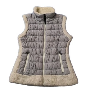 Calvin Klein Performance Puffer Vest Silver Off White Sherpa Trim Women Large - Picture 1 of 7
