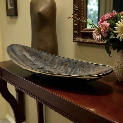 Hand Carved Polished Buffalo Horn Valet Tray/Rustic Trinket Jewelry Dish 12" L - Image 1 of 4