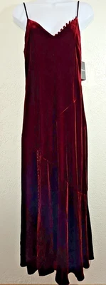 Maxi Vestido Sin Mangas Nicholas Talla 4 Borgoña Seda Terciopelo Panelado - Nuevo con Etiquetas Foto 1 de 4