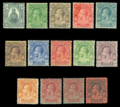 Juego completo TURKS & CAICOS 1922-26 King GEORGE V Scott # 44-57 como nuevo MH Foto 1 de 2