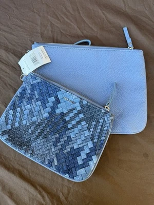 2 New Nine West Cosmetic Pouches Clutches Blue Woven Leather - Image 1 of 4