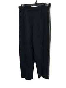 Pantalones de punto negros de pierna ancha detalles a rayas grises ajuste cómodo diseño elegante deportivo - Imagen 1 de 7