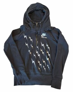 NIKE AW77 Size M MED Lightning Bolt Half-Zip Womens Hoodie Black Sweatshirt - Picture 1 of 3