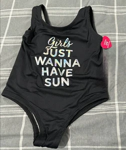 Platinum Pink Girls One Piece Swimwear Black Lightweight Geometric Size 14/16 - Picture 1 of 1