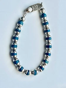 JOYAS ~ TAXCO 925 México JMS José Marmolejo Azul Lapislázuli Pulsera Cuentas Plata - Imagen 1 de 6